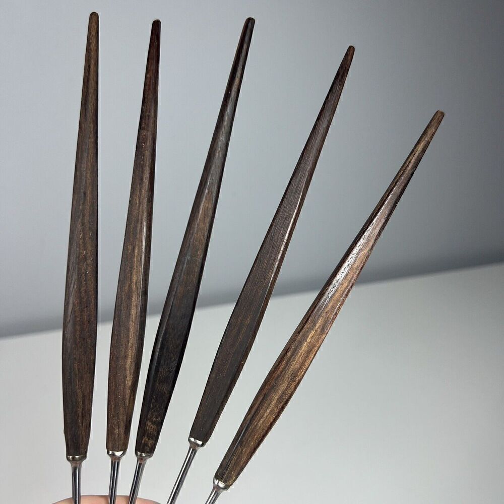 Vintage Fondue Fork Set 5 Dark Wood Handles Made in Japan Unbranded 10.5” - Picture 5 of 5